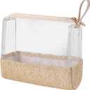 RSRSLEII Boho Small Clear PVC Waterproof Makeup Bag with handle, Transparent Zipper Cosmetic Bag for Travel, Beach Bag for Sun screen Skincare (02 Beige-1)