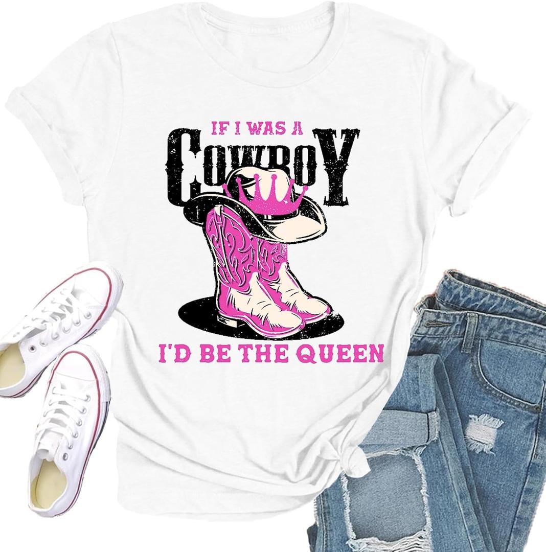 Western Shirts for Women Cowboy T-Shirt If I was A Cowboy I'd Be The Queen Tee Tops, Size: XX-Large