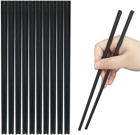 10 Pairs Fiberglass Chopsticks, Reusable Chopsticks, 9.3 inches Dishwasher Safe, Non-Slip, Black