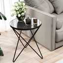 HLR Modern Round Side Table, End Table with Marble Effect Top and Gold Metal Frame, Small Side Table for Living Room, Bedroom, Sofa and Couch, Black Legs, Mirror top, 1-pack