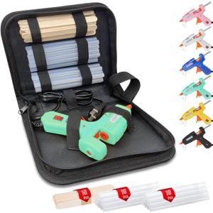 MONVICT Hot Glue Gun Kit, Mini Glue Gun with Carrying Case,20 Pcs Premium Glue Sticks, 10 Pcs Wood Craft sticks, Fast Preheating Hot Melt Glue Gun for School Crafts DIY Arts Gift (Cyan, 30Watts)