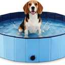 Foldable Dog Pool for Small & Medium Dogs Portable Pet Pool for Outdoor, Backyard, Travel, Beach, Cooling & Bathing, Easy to Store & Clean (Blue, Medium-48" x 12")
