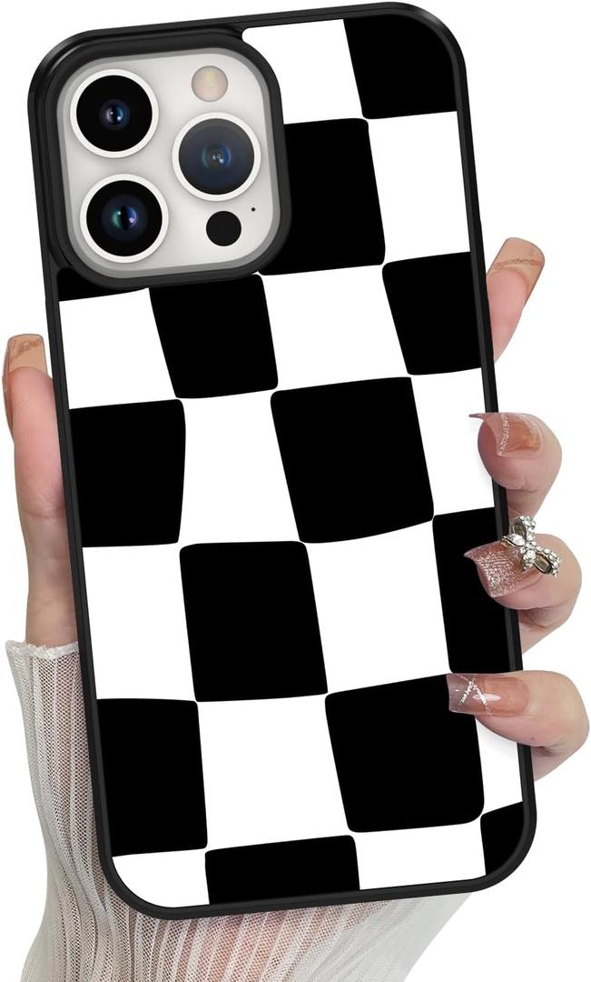 KANGHAR for iPhone 14 Pro Max Case Checkered Anti-Skid Aesthetic Cute Pattern Magnetic [Compatible wth Magsafe] + Screen Protector Slim Shockproof Full Body Protection for Girls Women