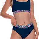 Beautikini Period Swimwear for Teens Two Piece Menstrual Leakproof Swimsuit Bikini Set Mid Waist Print Bathing Suit for Girls (Medium, Naval Academy)