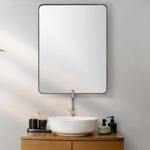 ANDY STAR Wall Mirror for Bathroom, 30x36 Matte Black Bathroom Mirror, Modern Stainless Steel Metal Frame Rounded Corner Rectangle Mirror for Vanity