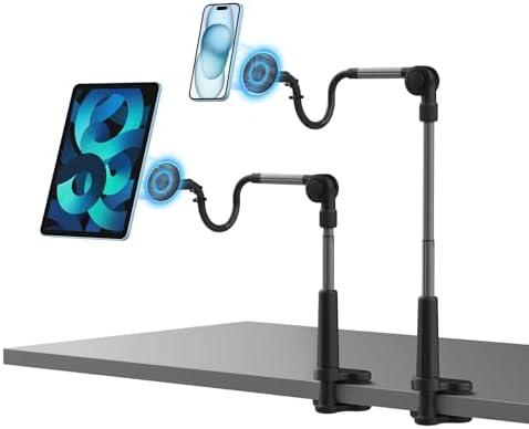 1 Pack CPLR: EZpod Magnetic Tablet & Cell Phone Holder Mount for Bedstand | Desktop Compatible with MagSafe for iPhone 16 15 14 13 Pro Max Mini with 360° Rotation and Flexible Gooseneck Tabletop Clamp Stand