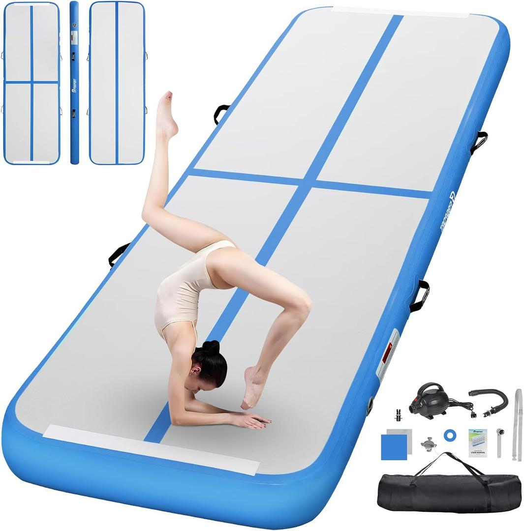 FBSPORT Gymnastics Training Mats Inflatable Air Gymnastics Mat 4/8 inches Thickness Inflatable Floor Mats for Home Use/Training/Cheerleading/Yoga/Water with Pump (10ft*3.3ft*4in(3*1*0.1m), Blue)
