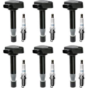 Ignition Coil & Spark Plugs Set of 6 Compatible with Honda Accord Odyssey Acura CL RL TL 3.0L 3.5L 3.7L V6 Replaces# UF242, 30520P8EA01
