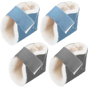 4 Pcs Heel Protector Boot Sheepskin Heel Protectors Soft Foot Cushions Pads with Securing Strap for Protect Feet Ankle Pressure Bed Sores(Gray, Blue)