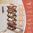 Comeon Bamboo Shoe Rack, Foldable Vertical Shoe Rack for Front Door Entrance Narrow Shoe Organizer Small Shoe Shelf for Entryway Shoe Storage Closet Multi-Tier (Brown Colors,6 Layers)