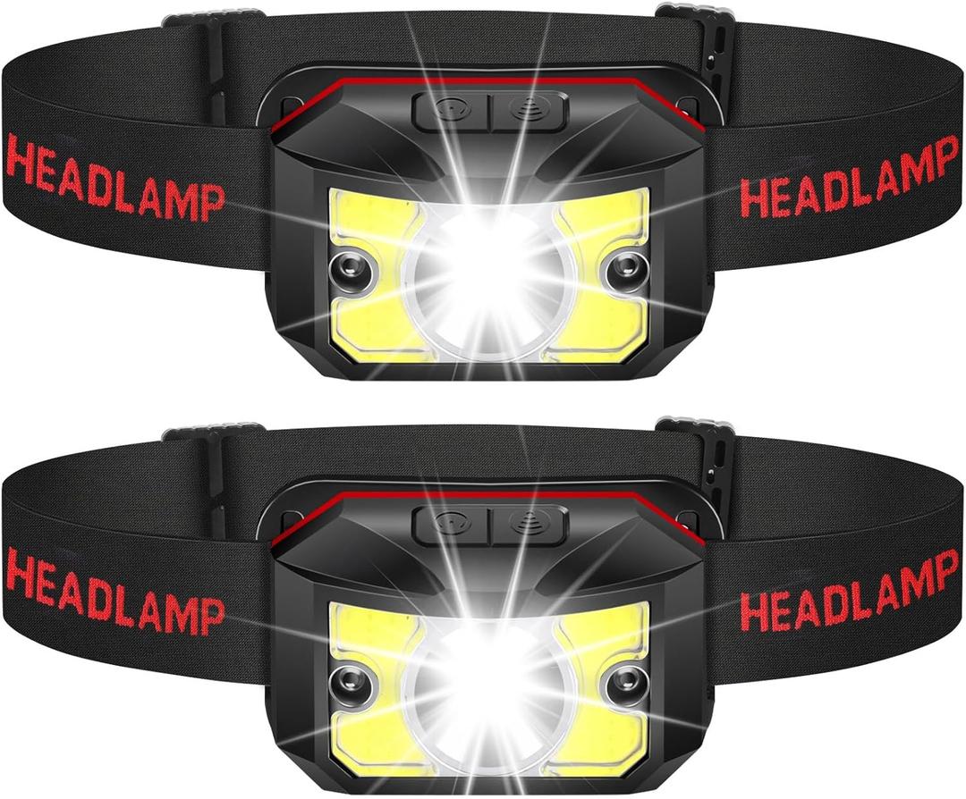 2 Pack Headlamp - Super Bright Rechargeable Flashlight, Fathers Day Fishing Gear Headlights 8 Modes with USB-C Fast Charge, IPX4 Waterproof Motion for Camping Essentials Hiking Home Emergency