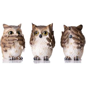 3 piece Owl Statues Set for Home Decor - Hear-No, See-No, Speak-No Evil - Living Room, Office, Bathroom Decorations for Owl Lovers