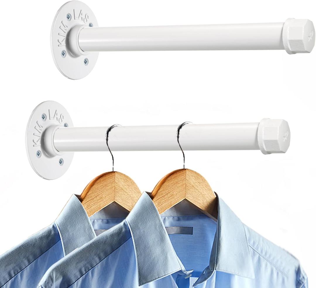 Sumnacon 2 Pcs 10 Inch Industrial Pipe Clothes Bar - Heavy Duty Rustic Metal Coat Hanger with Screws,Wall-Mounted Garment Holder Rack for Bedroom Bathroom Wardrobe Boutique Clothing Store,White