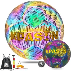 Soccer Ball, Holographic Reflective Glowing Soccer Ball for Men Women Training (Size 4 (with Pump), Multicolor)