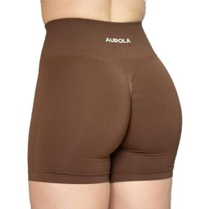 AUROLA Intensify Workout Shorts for Women Seamless Scrunch Short Gym Yoga Running Sport Active Exercise Fitness Shorts (Medium, Carob Brown)