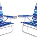 SUNNYFEEL Extra Wide Low Beach Chair 2 Pack 5 Position Lay Flat 500 LBS Heavy Duty, XL Oversized Folding Camping Chairs with Cup Holder for Outdoor/Sand, Portable Backpack Beach Chair for Adults (Darkblue Stripe-2set)