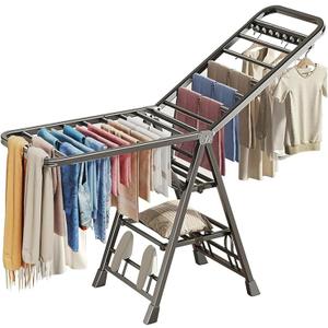 Mimiblack Clothes Drying Rack Foldable, 3 Tier Large Laundry Dryer Stand, Heavy Duty Metal Clothes Airer Dryer Rack with Wheels For Clothing& Bedding &Towels, Indoor & Outdoor Use, 70.8"L17.7"W Gray, 70.8'' Large Outdoor Windproof Clothes Airer Stand