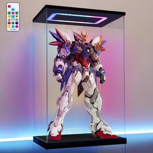 Clear Acrylic Display Case with Light for Gundam Display, Multiple Color Lights Dustproof Protection Display Box for Collectibles Action Figures14 x 10 x 21inch