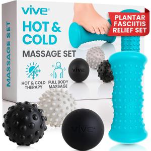 Vive Massage Ball Set (4 Piece) - Plantar Fasciitis Relief Foot Pain Hot Cold Therapy - Heel Spur, Sore Muscle, Trigger Point, Back, Arm, Neck, Shoulder, Leg Circulation Roller