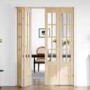 Bifold Doors for 60"80" Opening, Clear Glass French Interior Folding Barn Door with Concealed Hardware Kit Included, Spruce Wood Support DIY Dyeing, Preassembled Door, Save Space