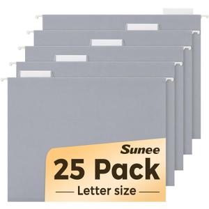 SUNEE 25 Pack Hanging File Folders, Gray Folders, Hanging File Folders Letter Size with 1/5-cut Tabs, Stay Organized for Your Home and Office Bulk File and Documents