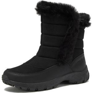 Lands' End Expedition Slip On Insulated Waterproof Winter Boots for Women, Puffer Fur Trimmed Hook & Loop Womens Boots, Black, 11 Wide