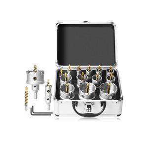 16Pcs Upgrade Heavy Duty Carbide Hole Saw Kit - Metal Steel Hole Saw Drill Bits TCT Hole Cutter with 1Pc Center Drill 2Pcs L-Wrench - Hole Saw Set for Metal, Steel, Iron, Alloy, Copper