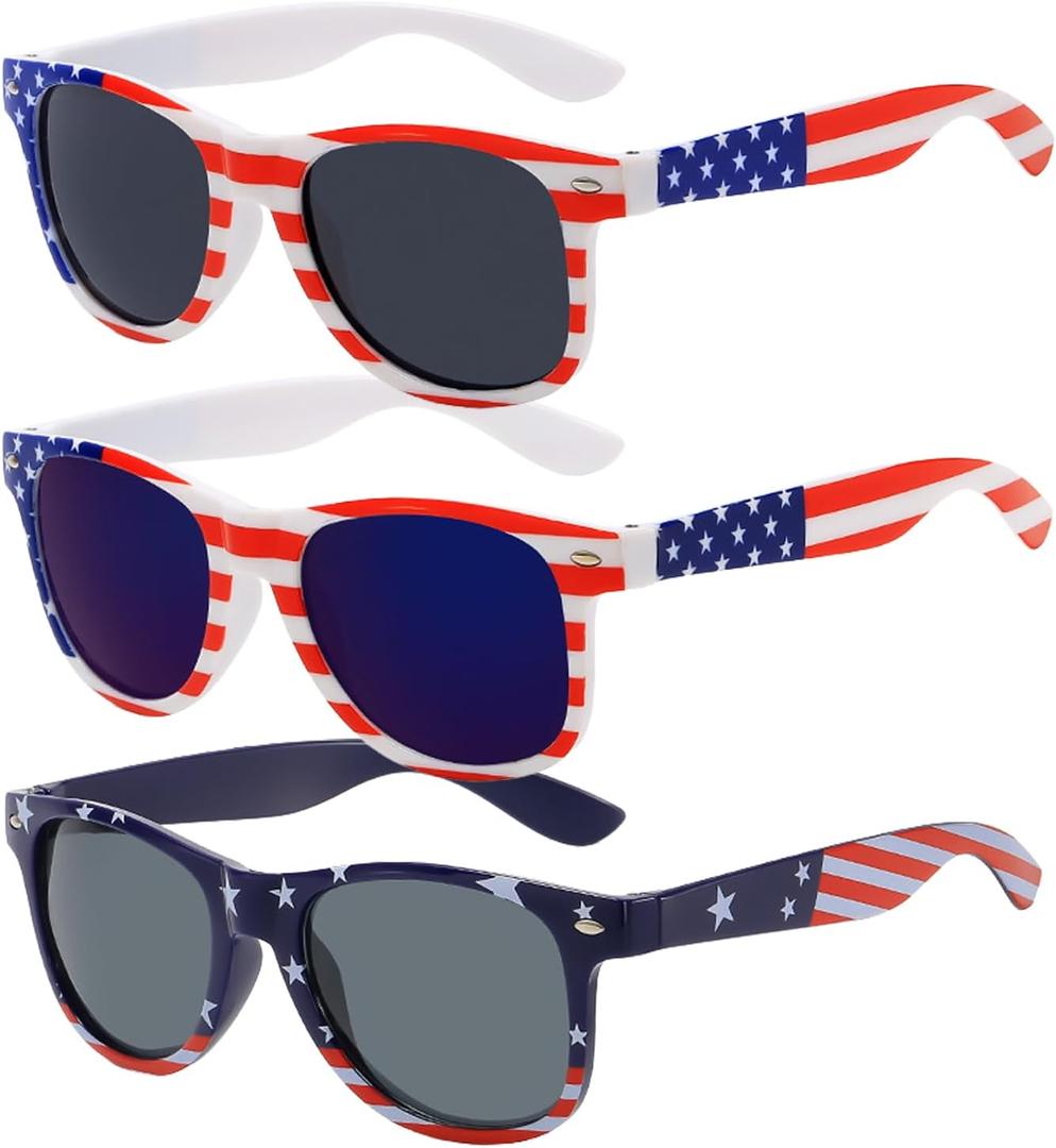 3 Pairs 4th of July Glasses Decorations American Flag Sunglasses for Adult Teens Red Blue White Patriotic Party Accessories