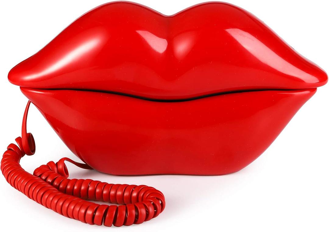 Suwimut Red Mouth Telephone, Wired Novelty Cute Sexy Lip Phone, Gift Real Corded Cartoon Shaped Landline Phone Desk Corded Phones for Home Hotel Office Shop Party Decor