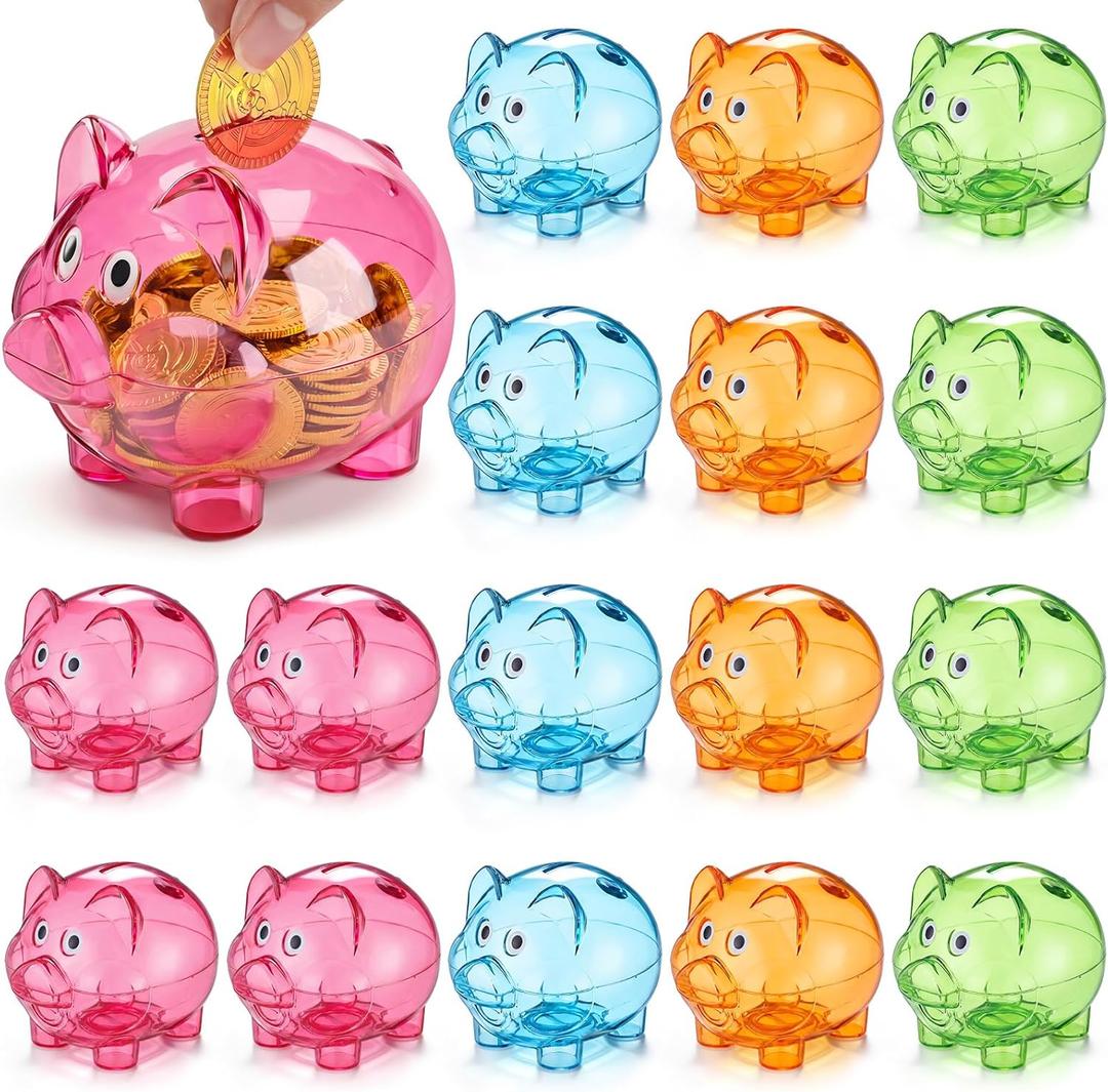 Hushee 16 Pack Plastic Piggy Banks Unbreakable Clear Coin Bank Cute Pig Money Bank Money Saving Box Gifts for Easter Birthday Home Decoration