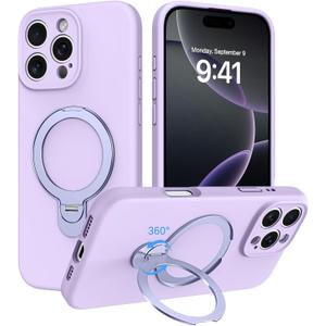 DUEDUE for iPhone 16 Pro Max Case 2024,iPhone 16 Pro Max Slim Soft Liquid Silicone Phone Case with Stand, [Compatible with MagSafe] Magnetic Ring Kickstand Stand Case, [Full Camera Protection],Purple