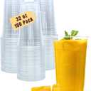 Aatriet 100 Pack 32 oz Clear Plastic Cups, 32oz Disposable Iced Cold Coffee Cups, Sturdy Recylable Drinking Cup for Milkshake, Smoothie, Cocktail, Cold Drinks, Large Tumblers Wine Glasses for Wedding