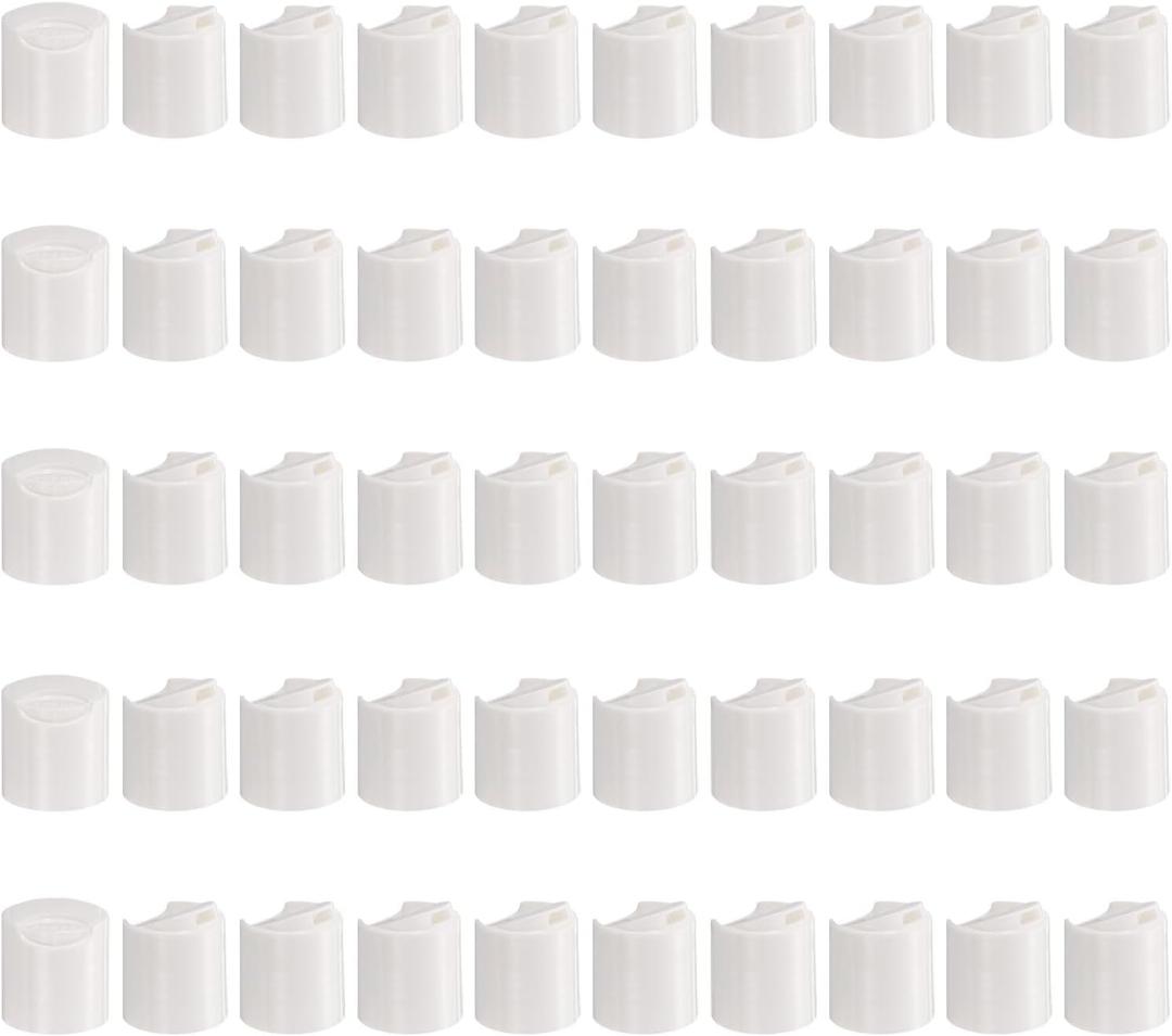 uxcell 50pcs PP Plastic Disc Top Caps, 24/410 Replacement Press Caps Durable Dispensing Lids for Squeeze Bottles, Refillable Bottles, Plastic, Empty, Shampoo, White