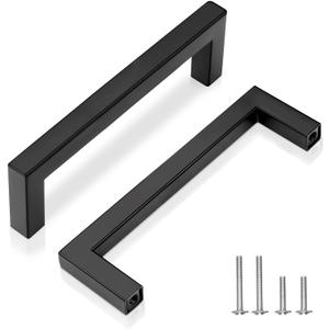 128mm (5") Center to Center Matte Black Stainless Steel Cabinet Handles 10 Pack - Kitchen Drawer Pulls & Dresser Knobs, Durable Cabinet Hardware