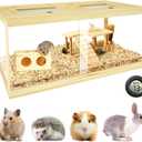 Large Hamster Cage 48", Front Opening Lockable Sliding Door Gerbil Cage, Dwarf Hamster Cage with Metal Mesh Roof, Chewproof Syrian Hamster Habitat Enclosure, (Wooden, 48" L x 20" W x 20" H)