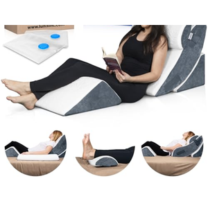 4pcs Orthopedic Bed Wedge Pillow Set, Post Surgery Memory Foam for Back, Knee, Leg Pain Relief, Sitting Pillow for Sleeping, Acid Reflux, GERD, with Hot Cold Pack, FSA HSA Eligible, White Navy
