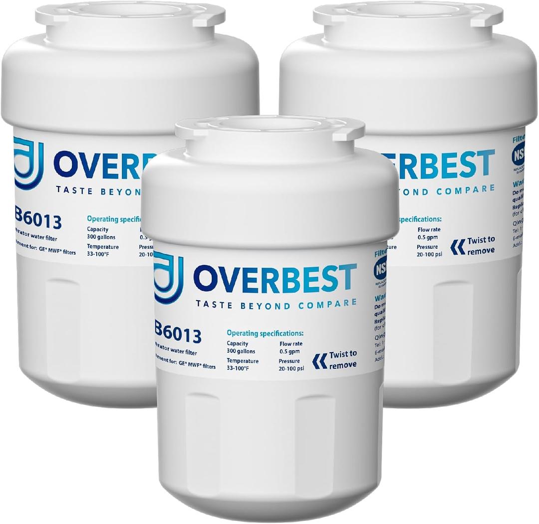 Overbest OB6013 Refrigerator Water Filter, Replacement for GE® MWF®, 3 Pack | Replacement for Smartwater® MWFP, MWFA, GWF, HDX FMG-1, WFC1201, GSE25GSHECSS, Kenmore® 9991, RWF1060