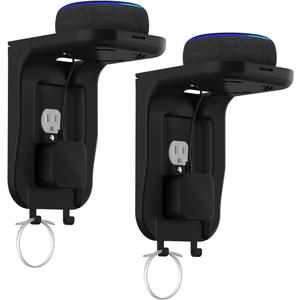 Suptek Wall Outlet Shelf 2 Pack,Home Wall Shelf Organizer for Outlets,Perfect for Bathroom, Kitchen, Bedrooms,Hold Cell Phone,Speaker up to 20lbs,With Cable Management and Detachable Hooks,Black(S3B2)