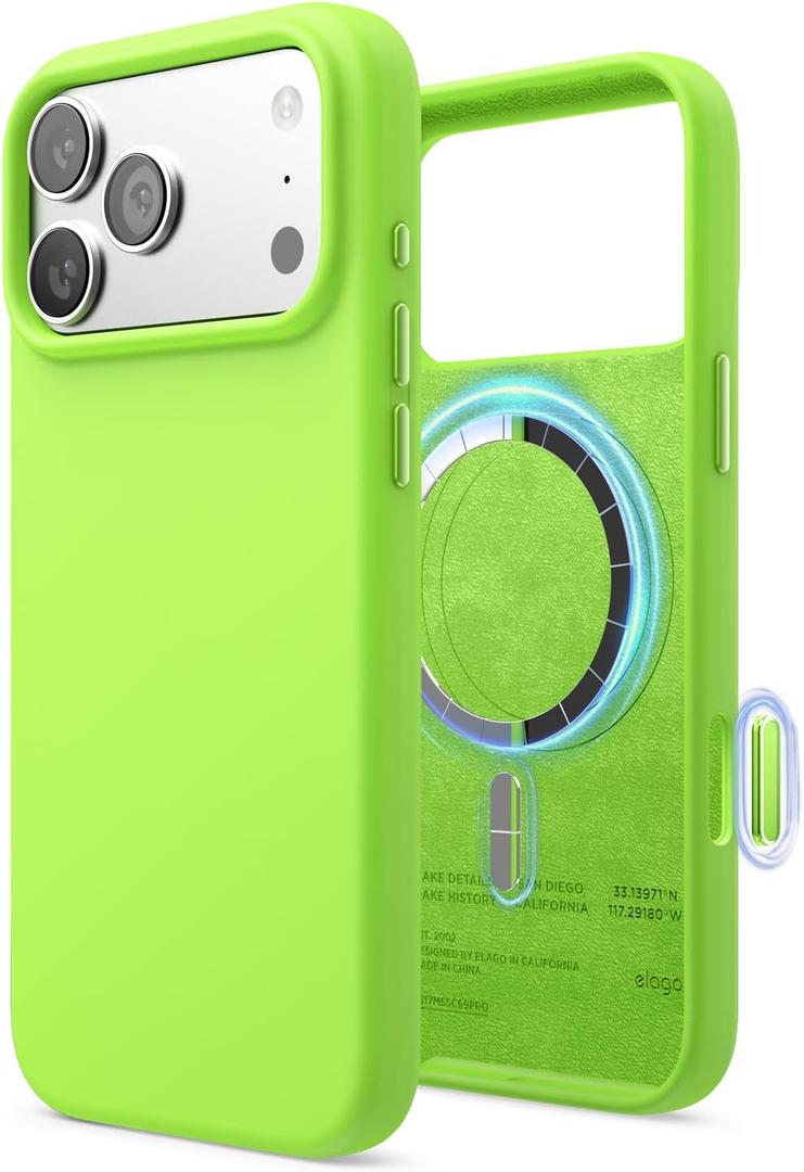 Elago for iPhone 17 Pro Max Case, Premium Magnetic Silicone Case, Compatible with MagSafe, Liquid Silicone Material, Protective Cover, Shockproof, Slim Phone, 6.9 inch (Lime Green)