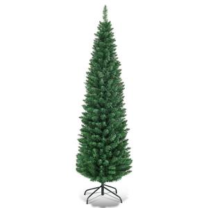 5 ft. PVC Unlit Artificial Slim Pencil Christmas Tree with Stand Home Holiday Decor Green