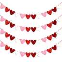 48 PCS Glittery Heart Garland Banner Valentines Day Decorations,Pre-Strung Burgundy Red Pink White Paper Heart Banners Sign for Galentines Anniversary Wedding Engagement Home Party Supplies