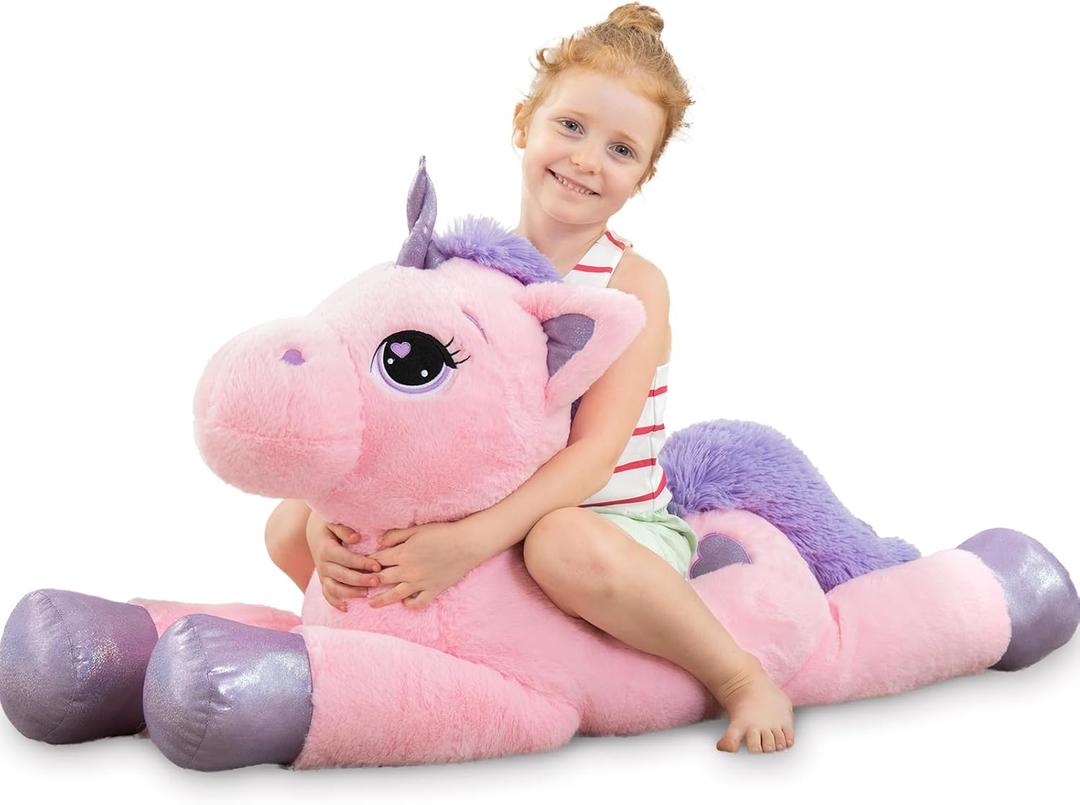 Unicorn Stuffed Animal Giant 43" Stuffed Unicorn Plush Pillow, Cute Stuffed Animal Toy Big Size Plushy Fluffy, Gifts for Kids Girls Boys Girlfriend, Pink