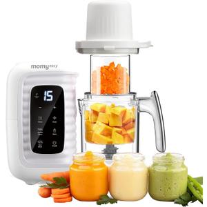 MOMYEASY Baby Food Maker, Multifunction Processor Chopper Grinder, Baby Food Steamer and Puree Blender in-One, with Bottle Warmer, Auto Cooking & Grinding with Touch Control Panel (White)