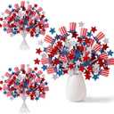 6 Pcs Red White Blue Decorations 4th of July Patriotic Floral​ Pick Artificial 250 Glitter Star Memorial Day American Flag Hat Stem Independence Day Decor for Home Vase Table Centerpiece