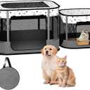 Portable Cat Playpen, 8-Rod Reinforced Kitten Dog Puppy Playpens, Foldable Play Pen for Indoor Cats Enclosed Pet Kitty Doggy Outdoor, Collapsible Tent Kennel Cage Corral (Medium Grey)