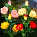 Brightown Outdoor Solar Garden Lights - 4 Pack LED Flower Lights with Realistic Rose, Bigger Solar Panel, Waterproof for Yard & Patio Decorations
