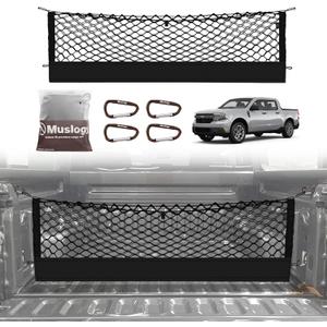 Muslogy Truck Bed Cargo Net Compatible with 2022-2024 2025 Ford Maverick Accessories Envelope Style Bed Net Trunk Organizer - Upgraded Support Stability Rope with Metal Carabiners Tight Fit, Won't Sag