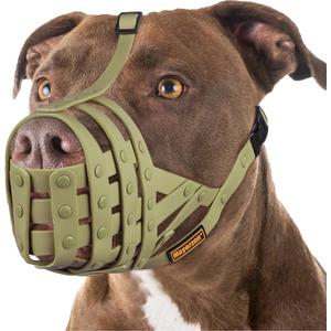 Mayerzon Pitbull Muzzle for Large Medium Sized Dogs to Prevent Biting Scavenging, Basket Muzzle for Rottweiler Staffordshire Terrier in Grooming Training, Allow to Pant Drink, Lightweight and Sturdy, Green