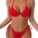 Fanuerg Women's Underwire Triangle Bikini Set Halter String Two Piece Swimsuit Thong Bathing Suit (X-Large, Red)