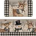Livcoz Winter Reindeer Snowman Kitchen Rugs Set of 2, Let It Snow Pine Tree Buffalo Plaid Floor Mats Home Decor, Farmhouse Christmas Snowflake Door Mat Decorations - 17x29 and 17x47 Inches